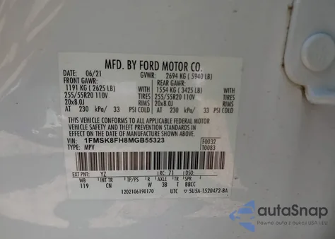 2021 Ford Explorer Limited from USA, damaged, VIN 1FMSK8FH8MGB55323